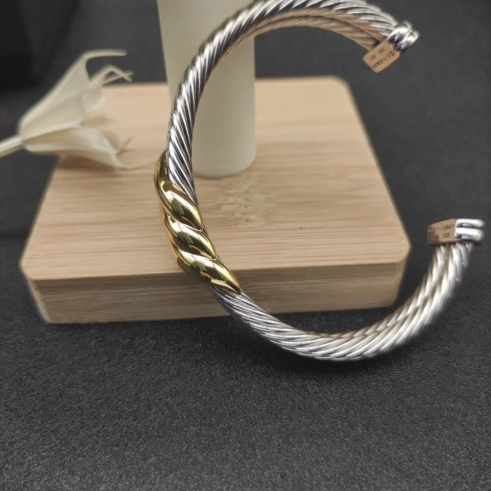 David Yurman Two-Tone Twisted Cable Cuff in Silver and Gold